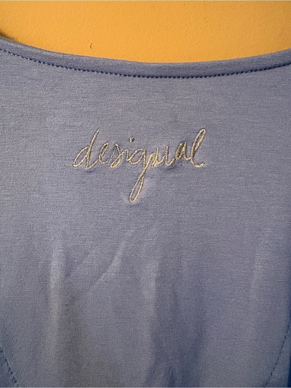Desigual Light Blue Floral Graphic V-Neck Top with Gold Details - Picture 9 of 10